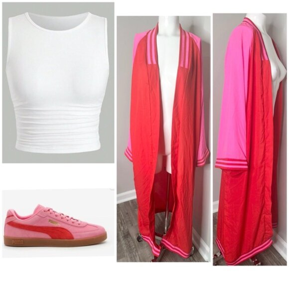 JULIE & JOY Pink and Red DUSTER/ PRELOVED -1X - Picture 2 of 7